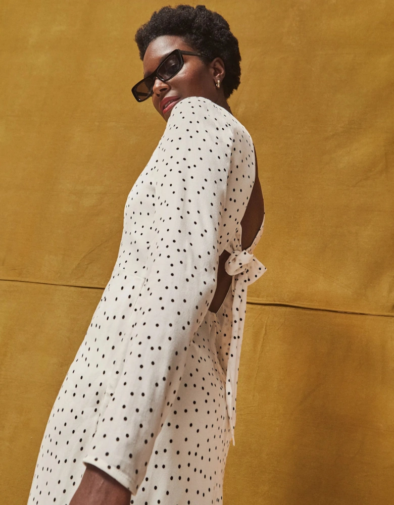 Black And White Polka Dot Tie Back Dress