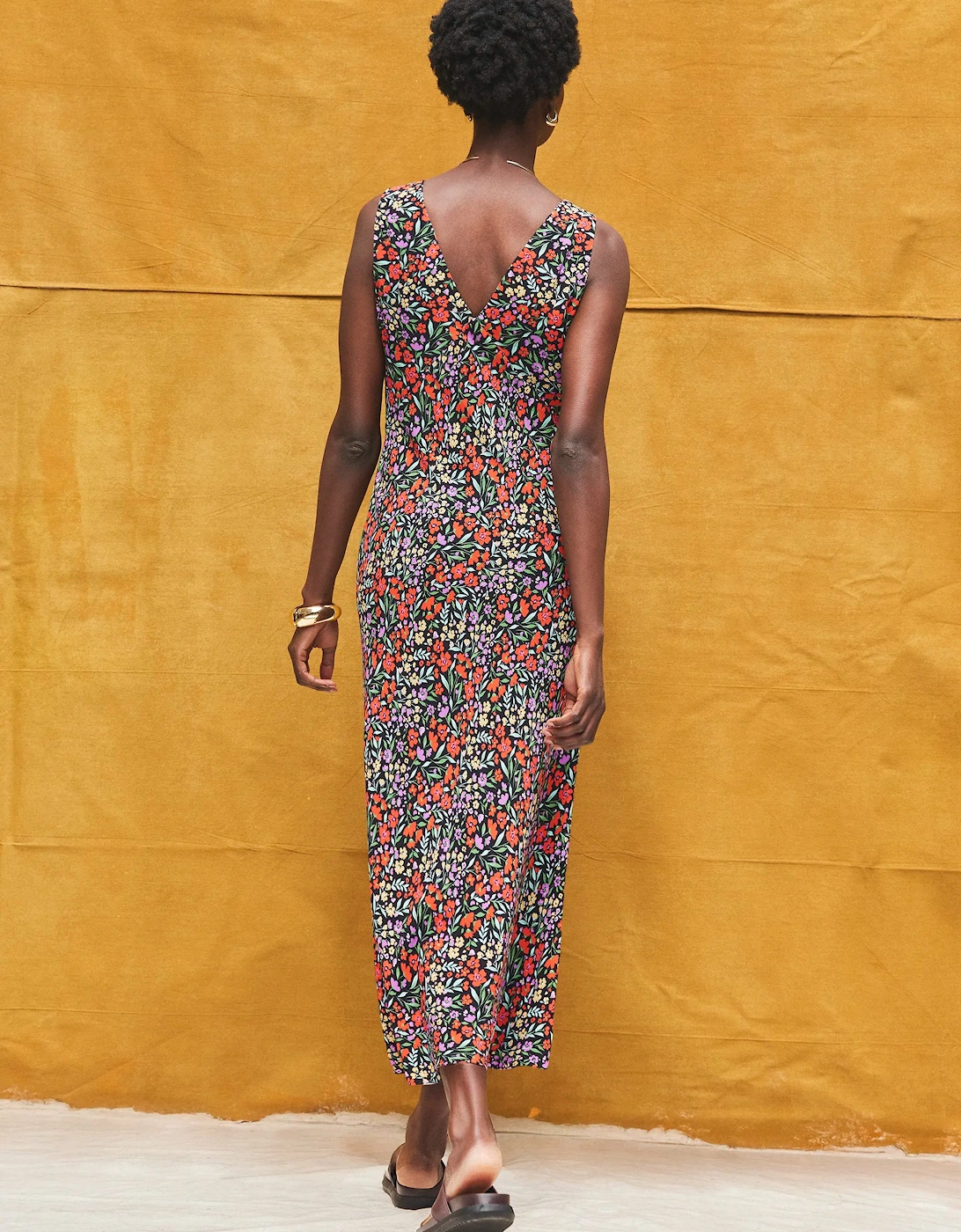 Ditsy-Print V-Neck Midi Dress