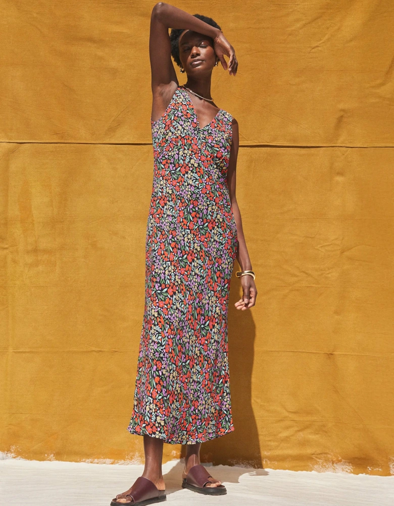 Ditsy-Print V-Neck Midi Dress
