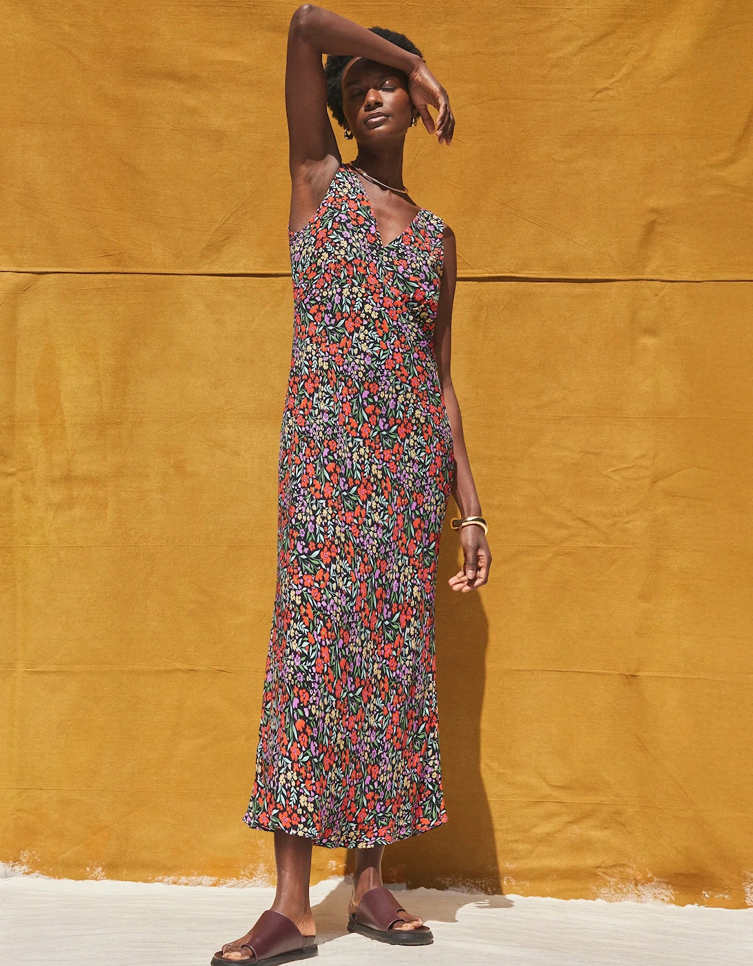 Ditsy-Print V-Neck Midi Dress