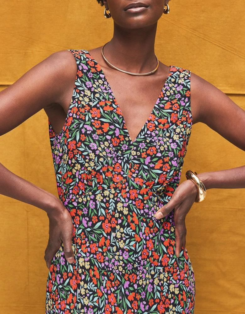 Ditsy-Print V-Neck Midi Dress