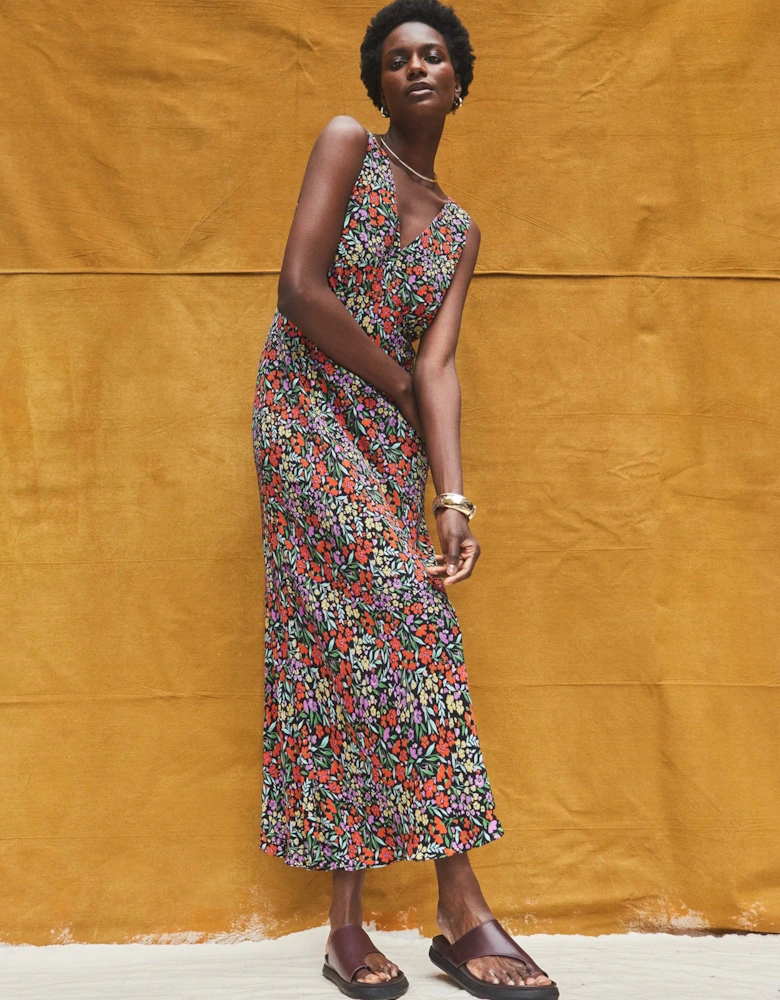 Ditsy-Print V-Neck Midi Dress