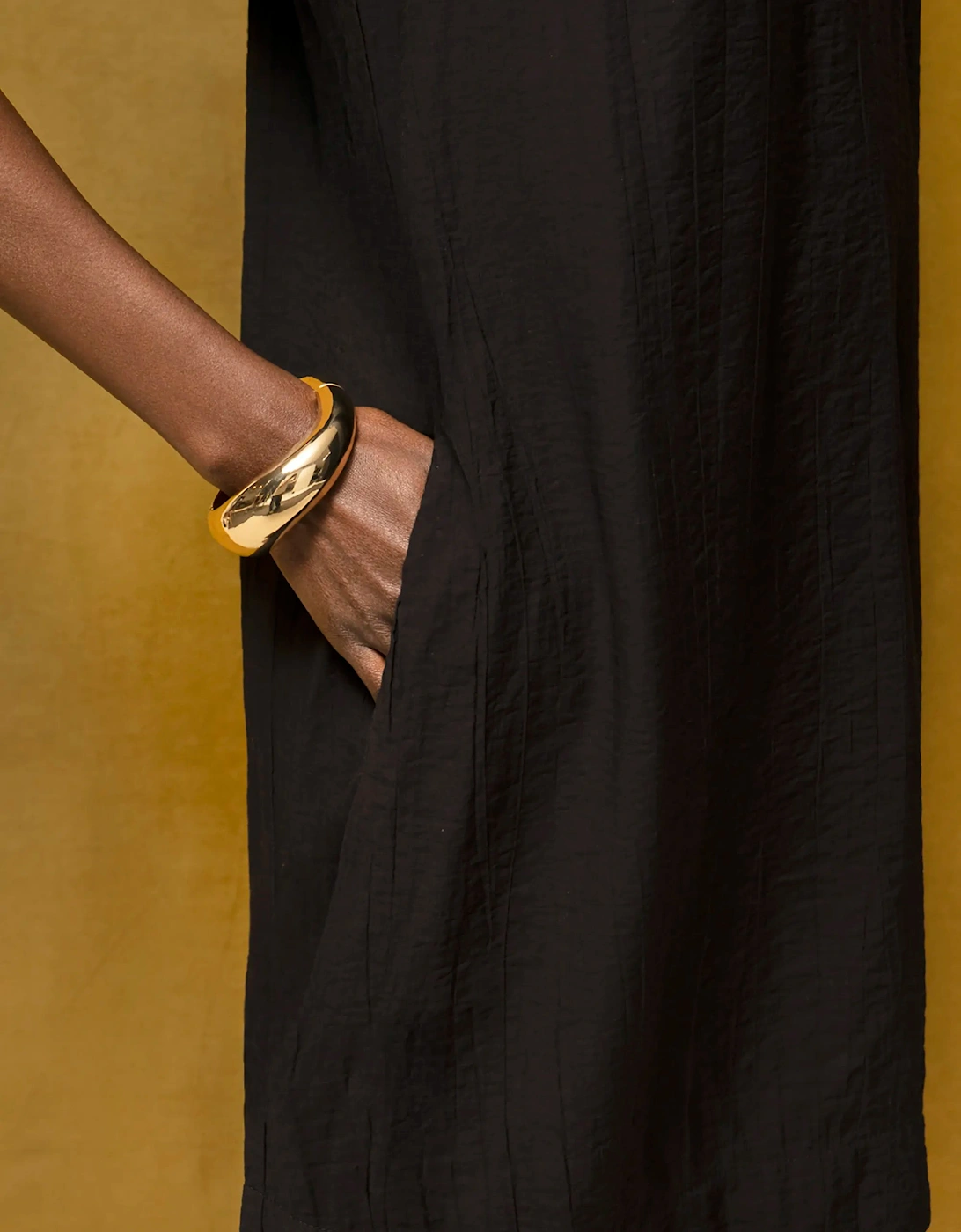 Black Gathered Neck Short Dress