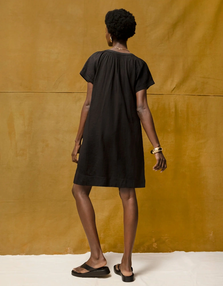 Black Gathered Neck Short Dress