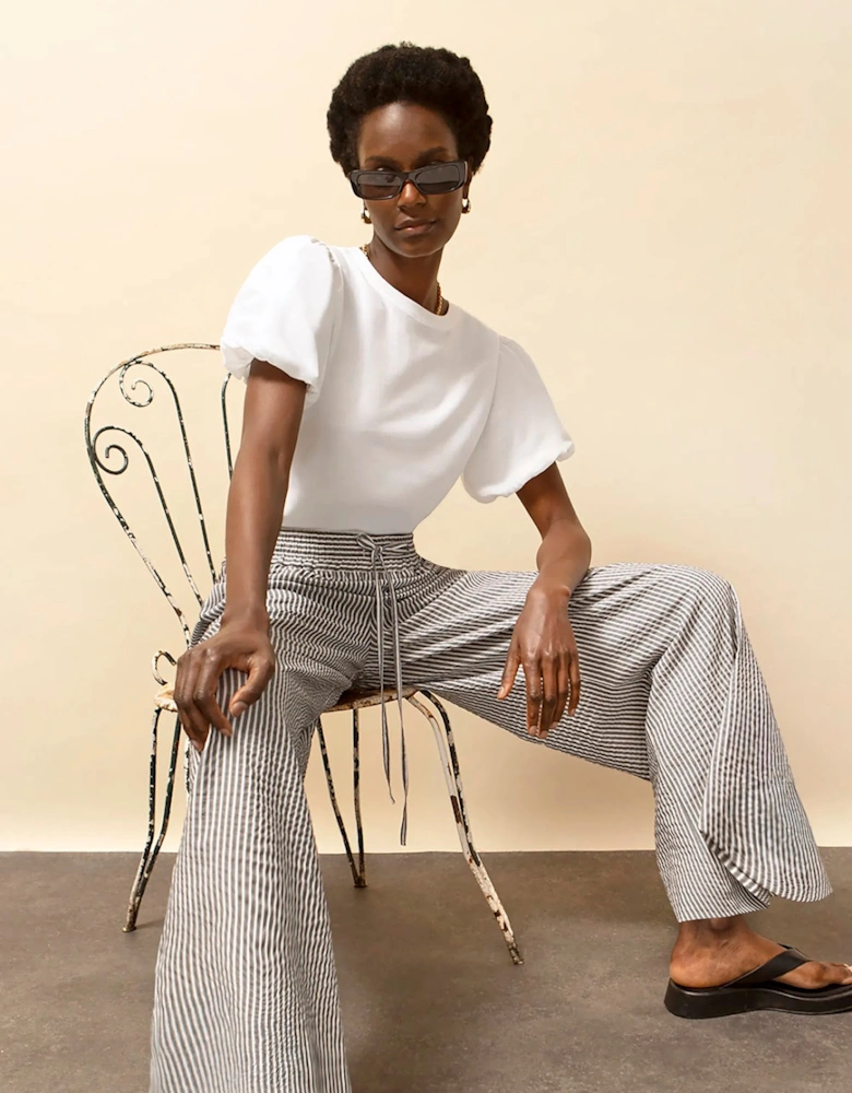 Washed Black And White Stripe Trousers