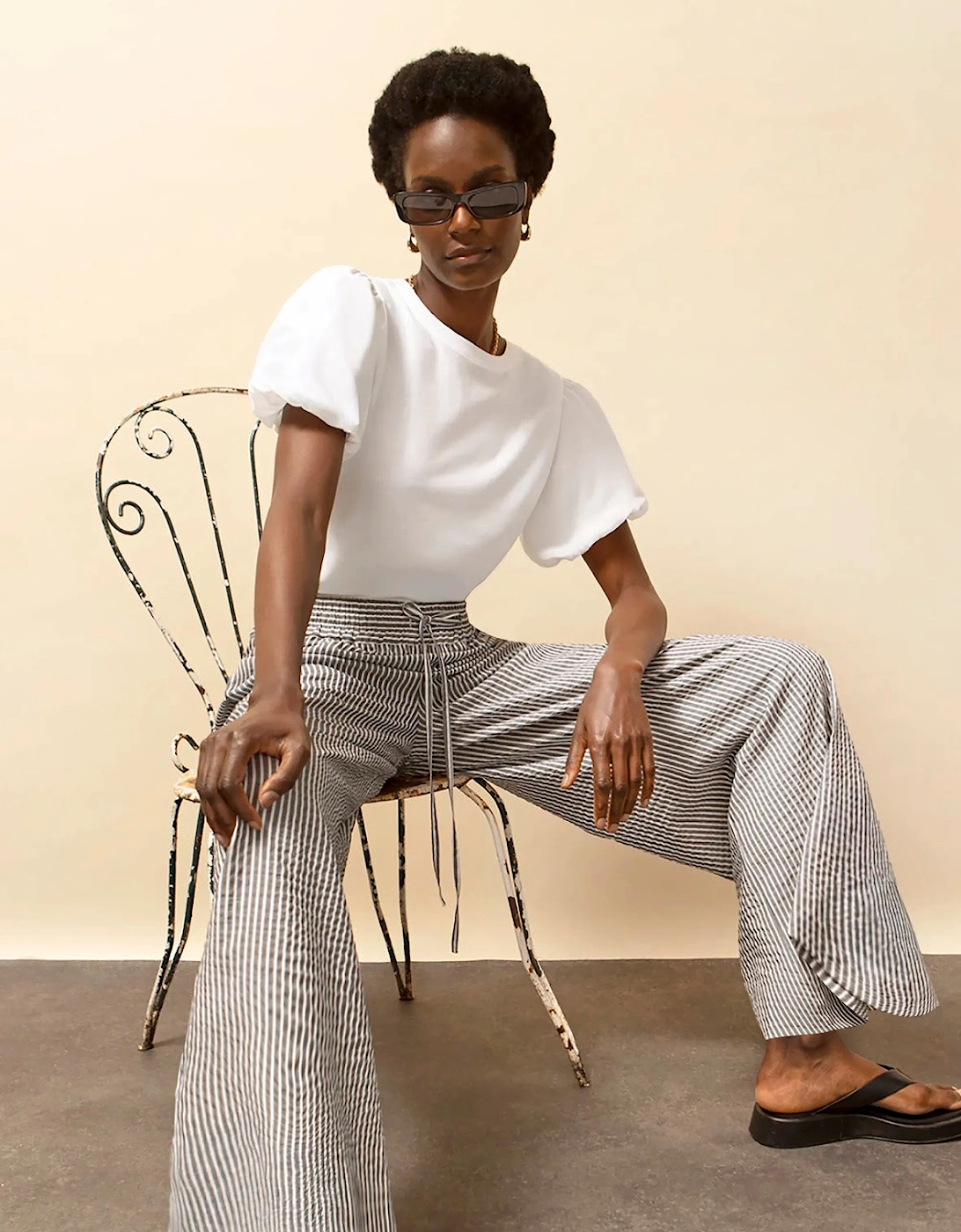 Washed Black And White Stripe Trousers
