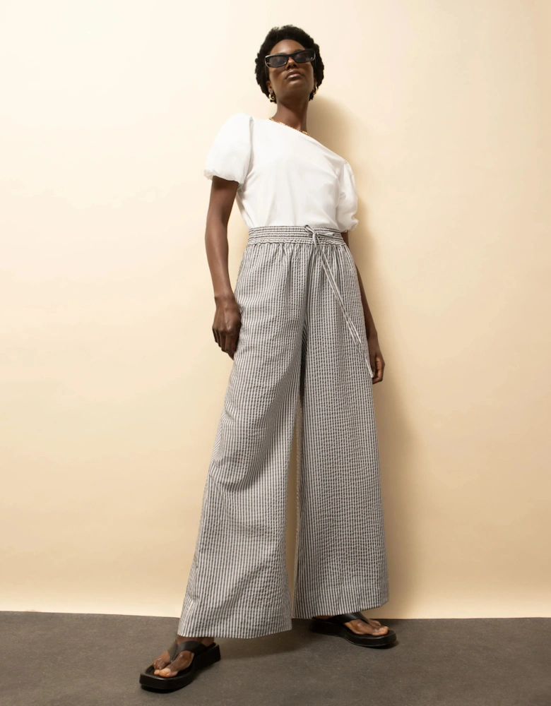 Washed Black And White Stripe Trousers