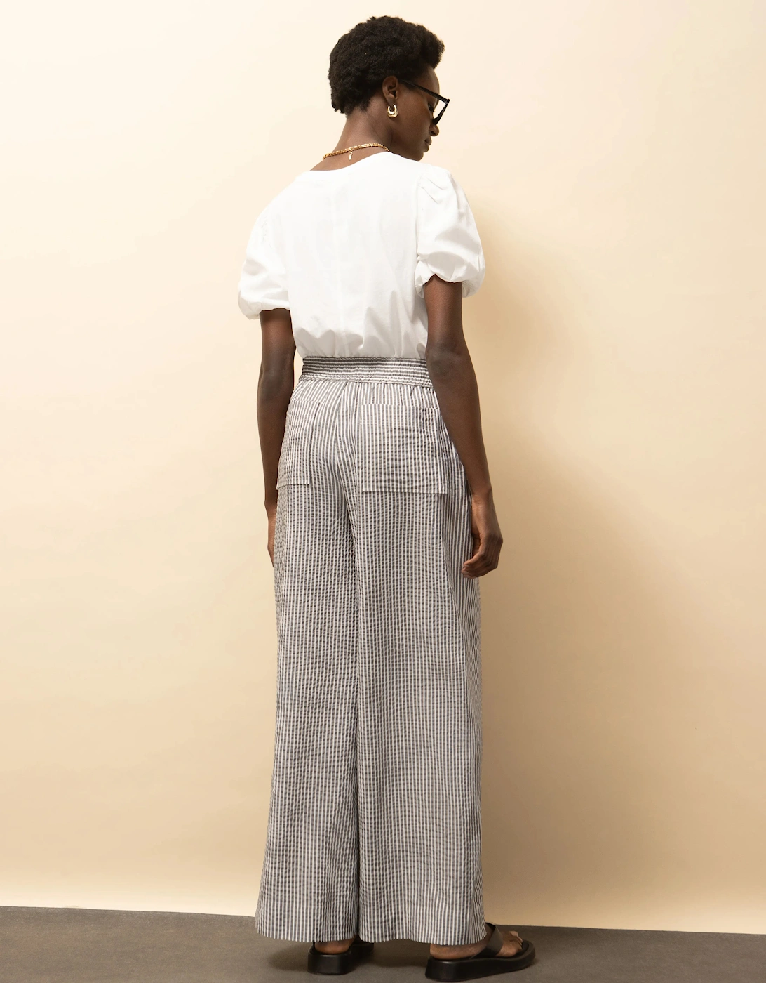 Washed Black And White Stripe Trousers