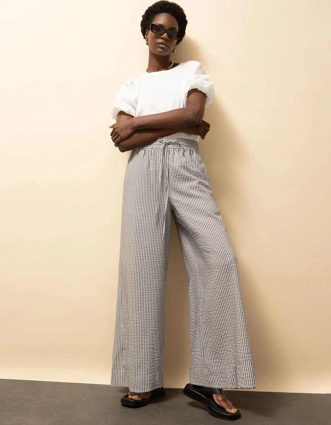 Washed Black And White Stripe Trousers