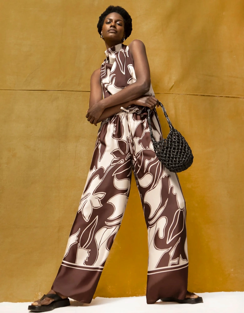 Brown Swirl Border Print Trouser