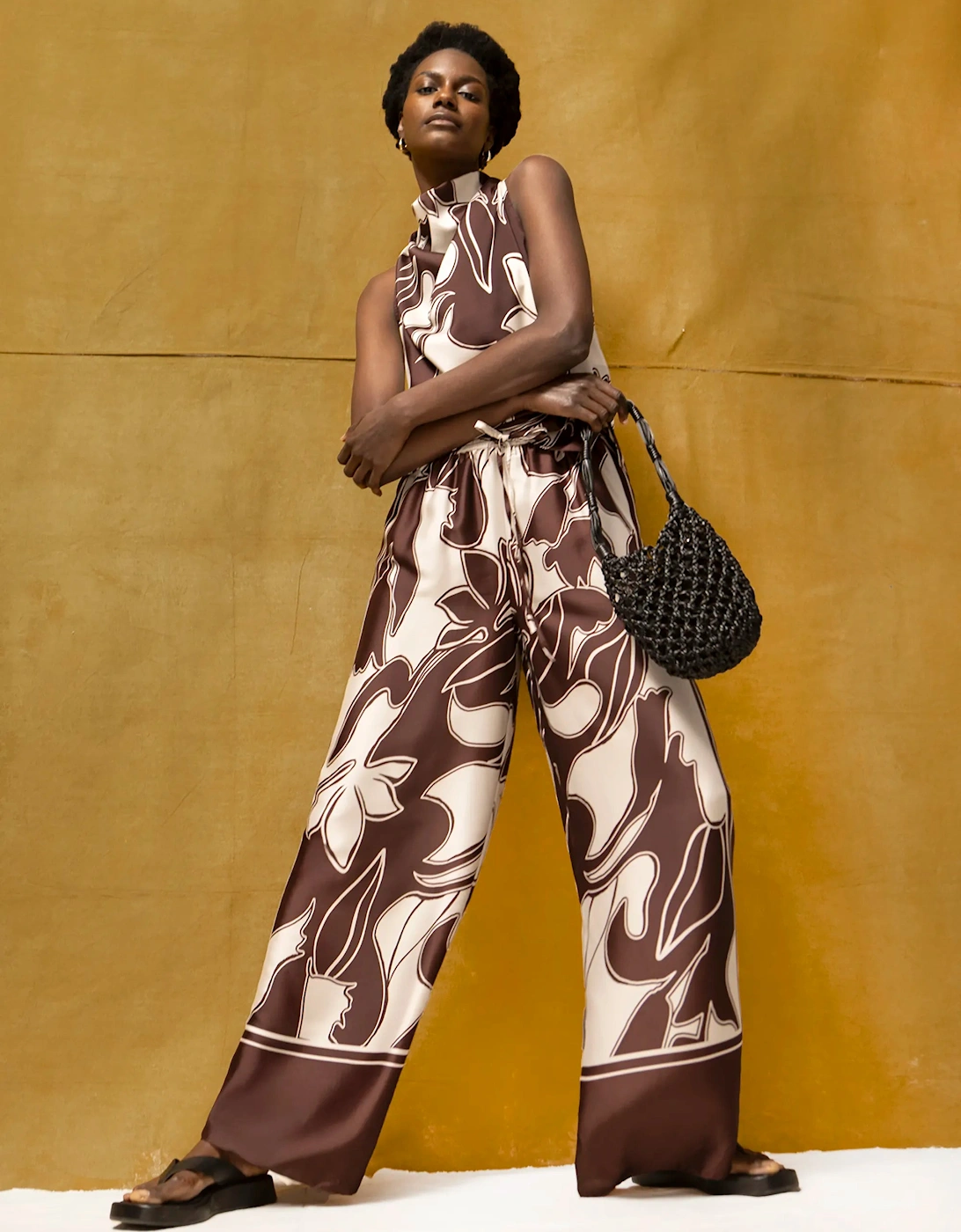 Brown Swirl Border Print Trouser