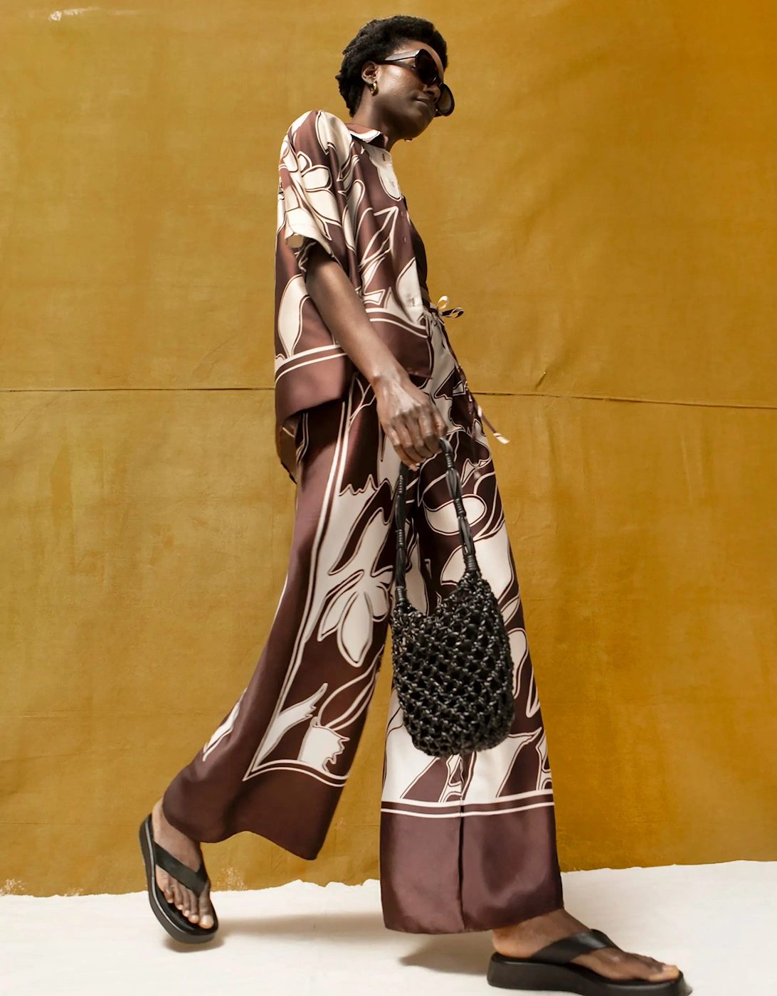Brown Swirl Border Print Trouser