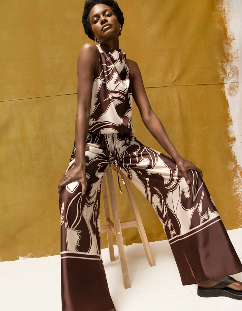 Brown Swirl Border Print Trouser