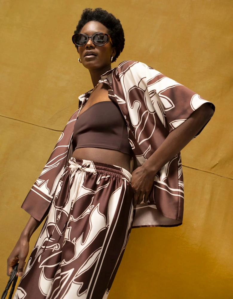 Brown Swirl Border Print Trouser