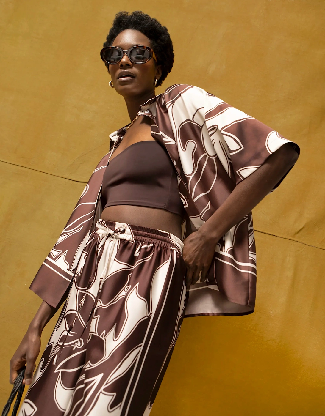 Brown Swirl Border Print Trouser