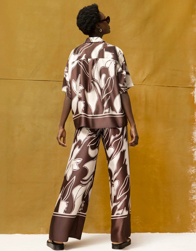 Brown Swirl Border Print Trouser