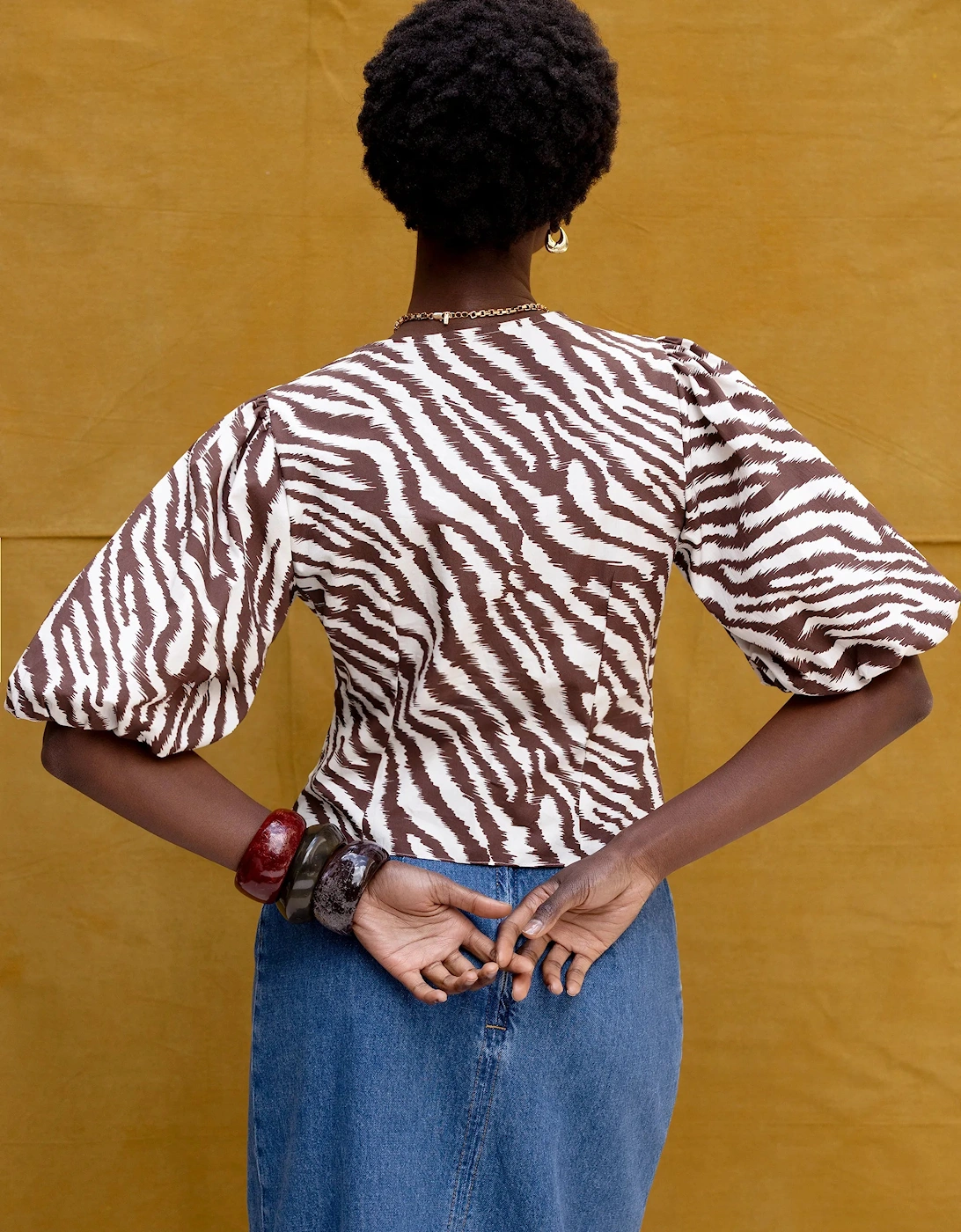 Brown Zebra Print Twist Front Cotton Blouse
