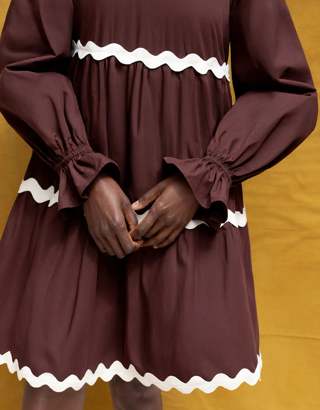 Brown Bardot Contrast Trim Dress