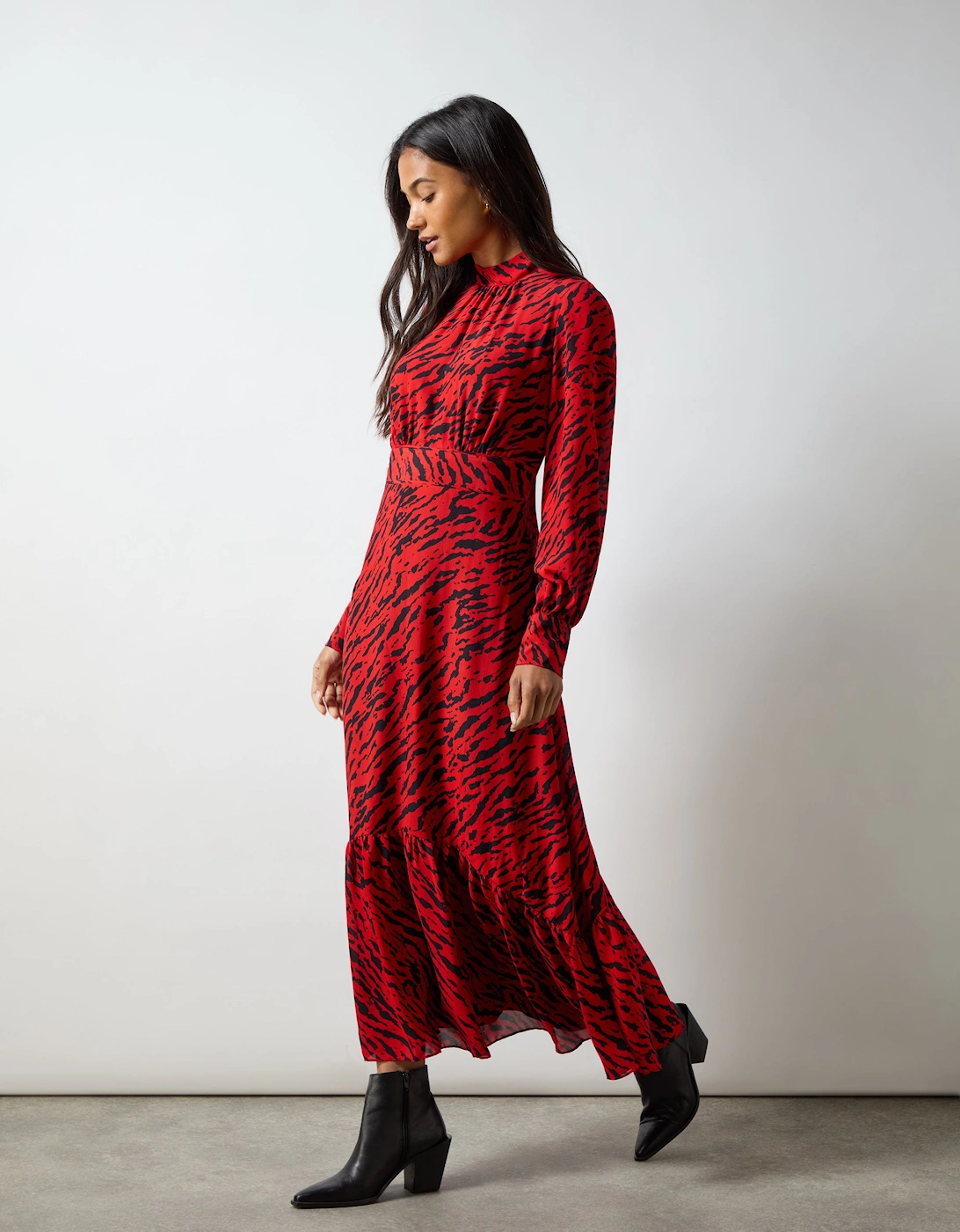 Red Zebra Print Tie Back Midi Dress