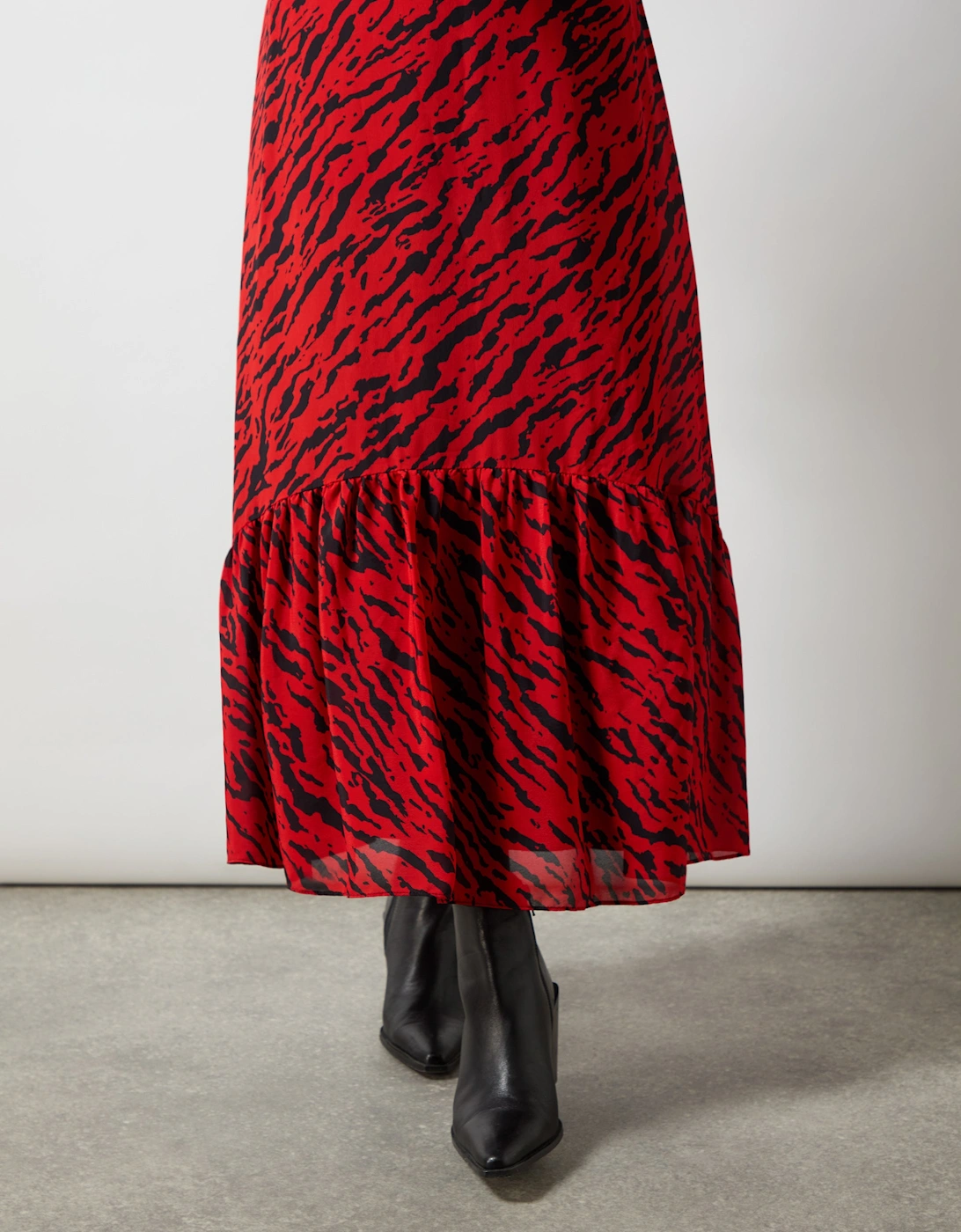 Red Zebra Print Tie Back Midi Dress