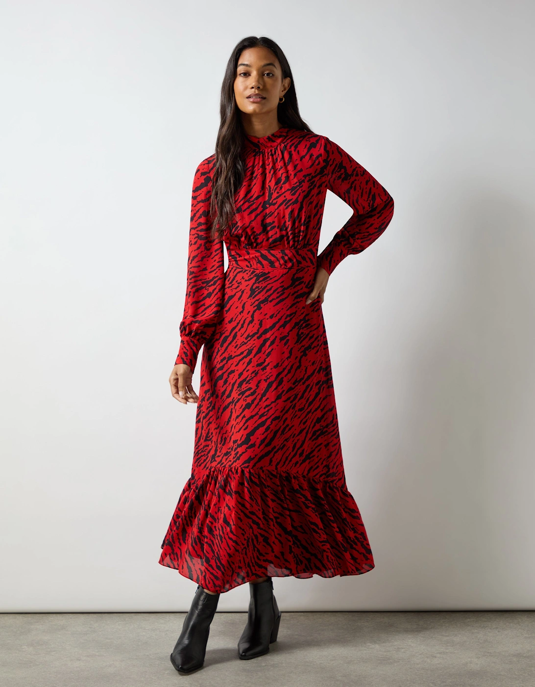 Red Zebra Print Tie Back Midi Dress