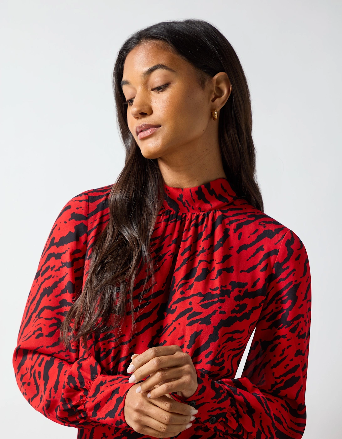 Red Zebra Print Tie Back Midi Dress