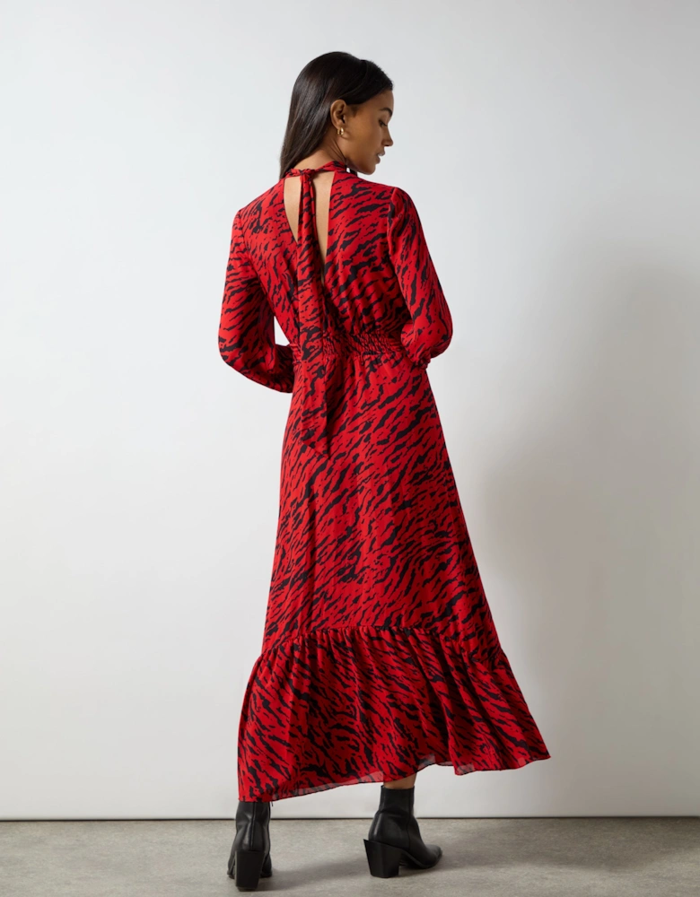 Red Zebra Print Tie Back Midi Dress