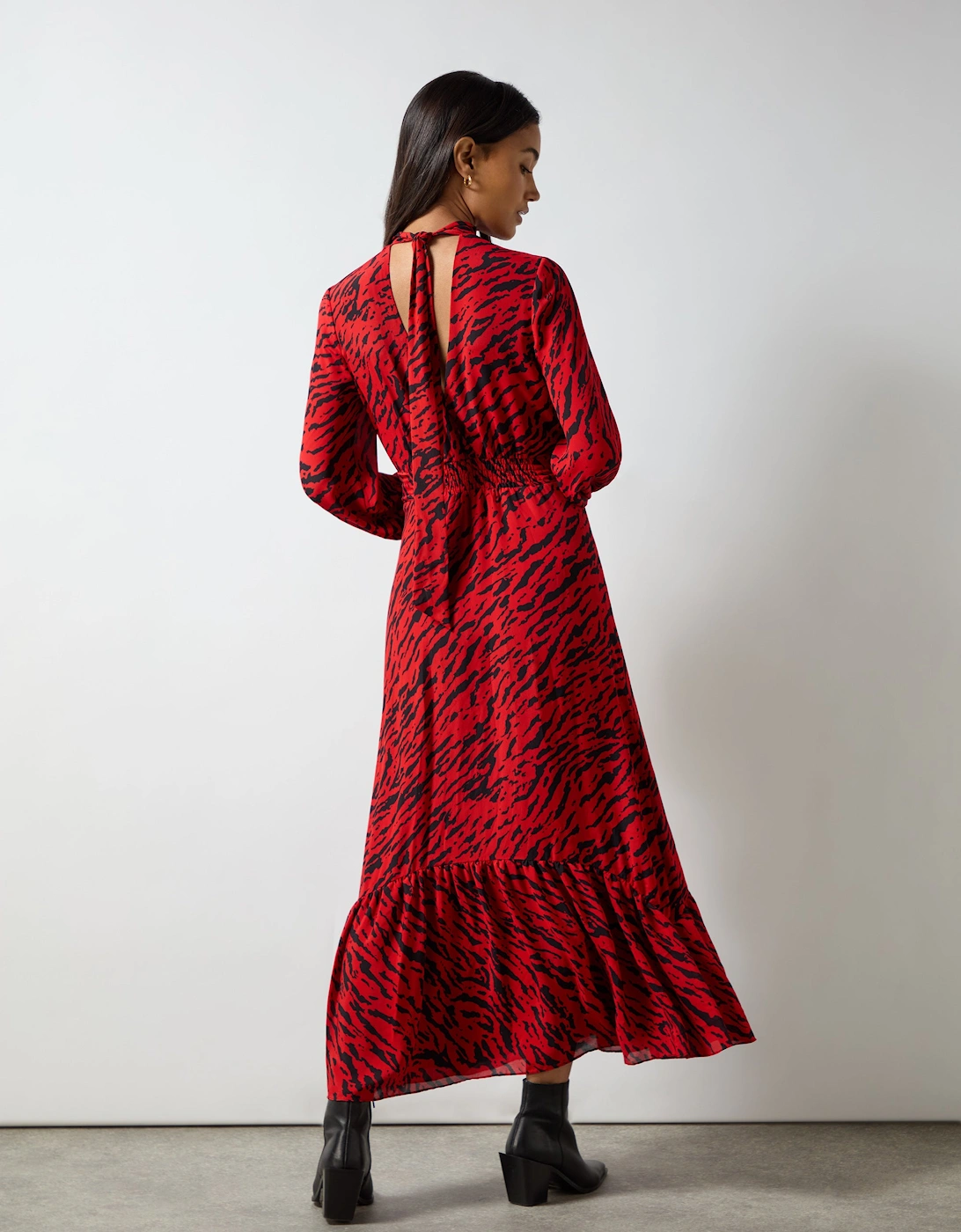Red Zebra Print Tie Back Midi Dress
