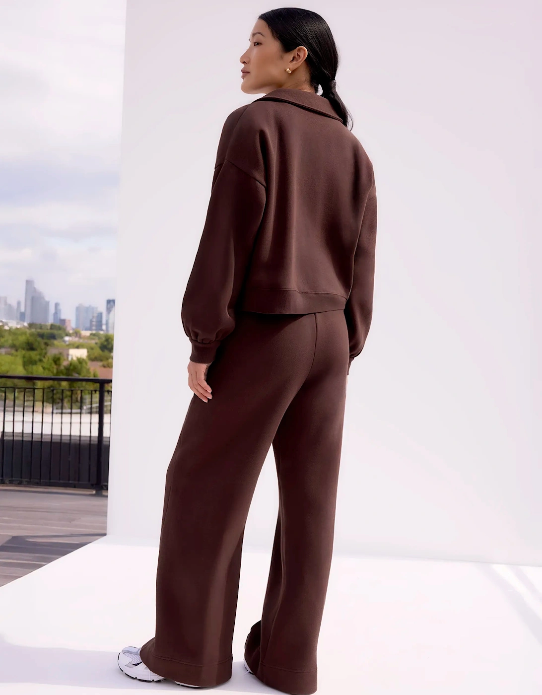 Chocolate-Brown Wide-Leg Sweatpants