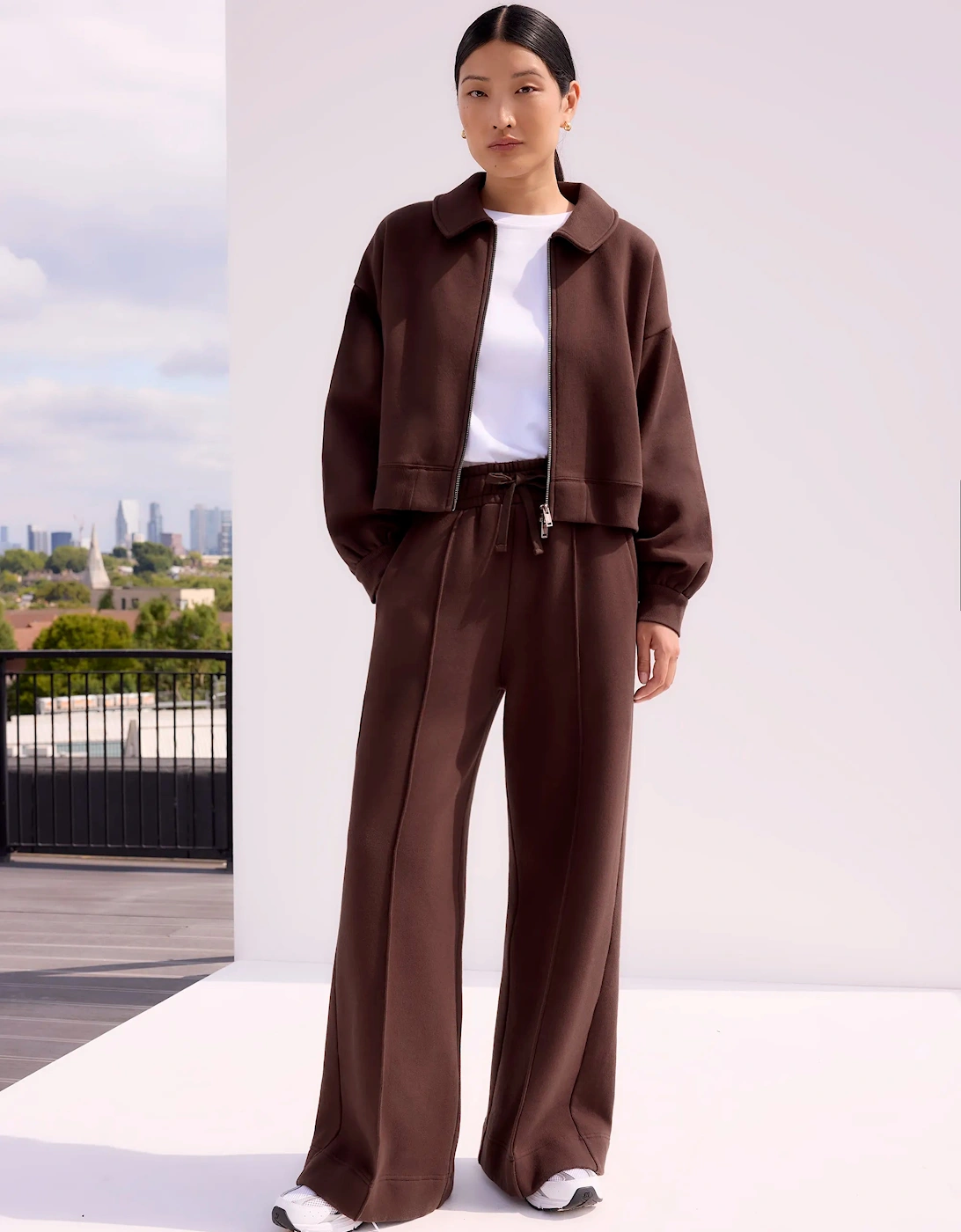 Chocolate-Brown Wide-Leg Sweatpants