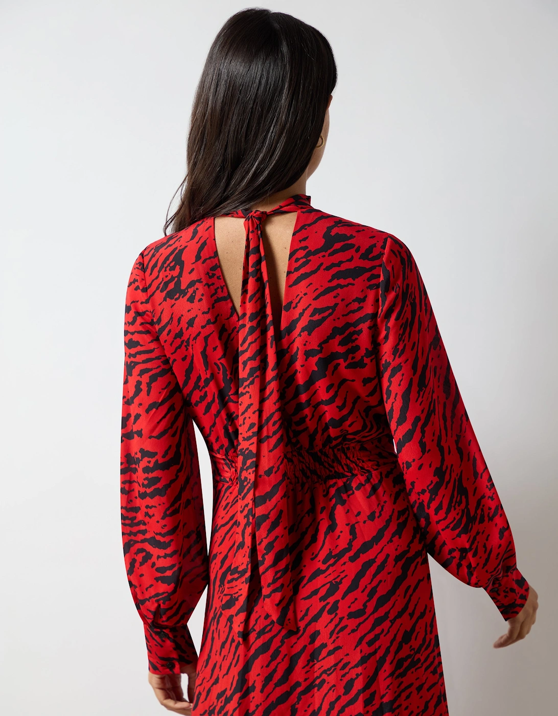 Red Zebra Print Tie Back Midi Dress
