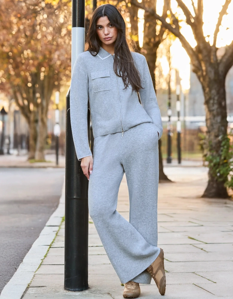 Grey Knit Straight Leg Trousers