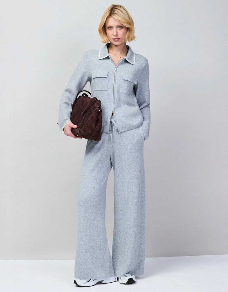 Grey Knit Straight Leg Trousers