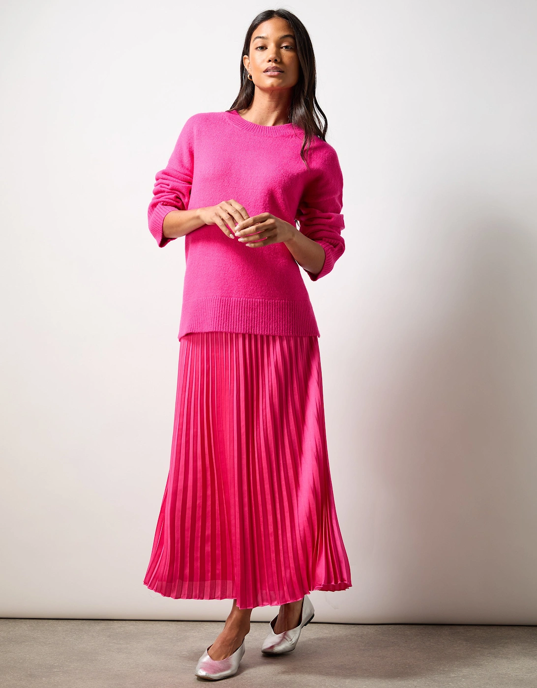 Petite Pink Pleated Midi Skirt