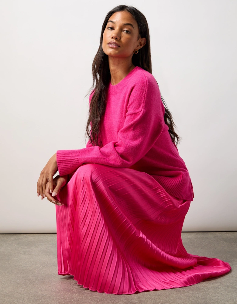 Petite Pink Pleated Midi Skirt