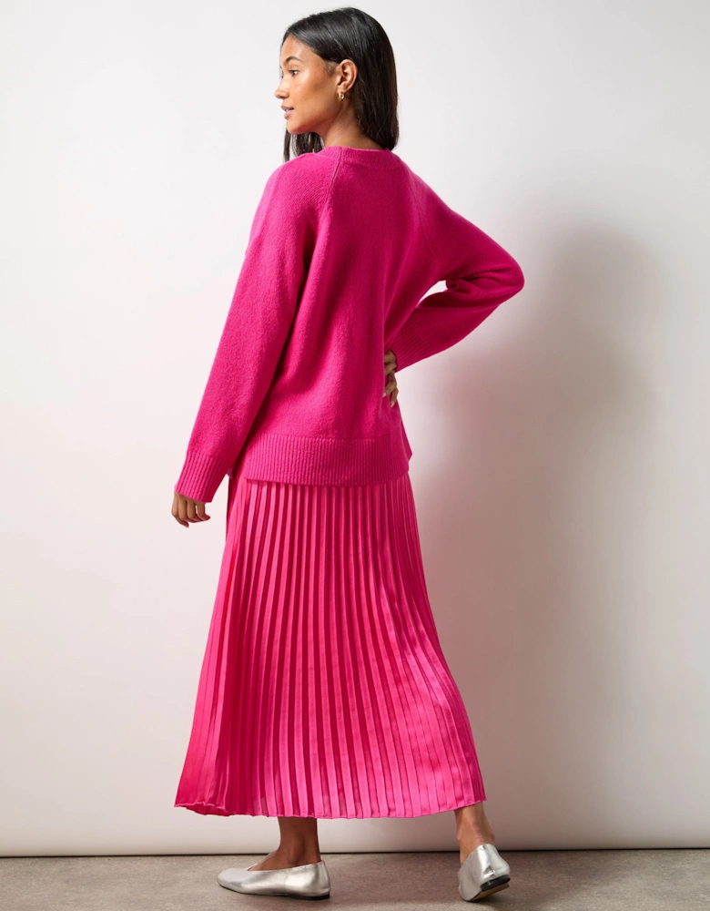 Petite Pink Pleated Midi Skirt