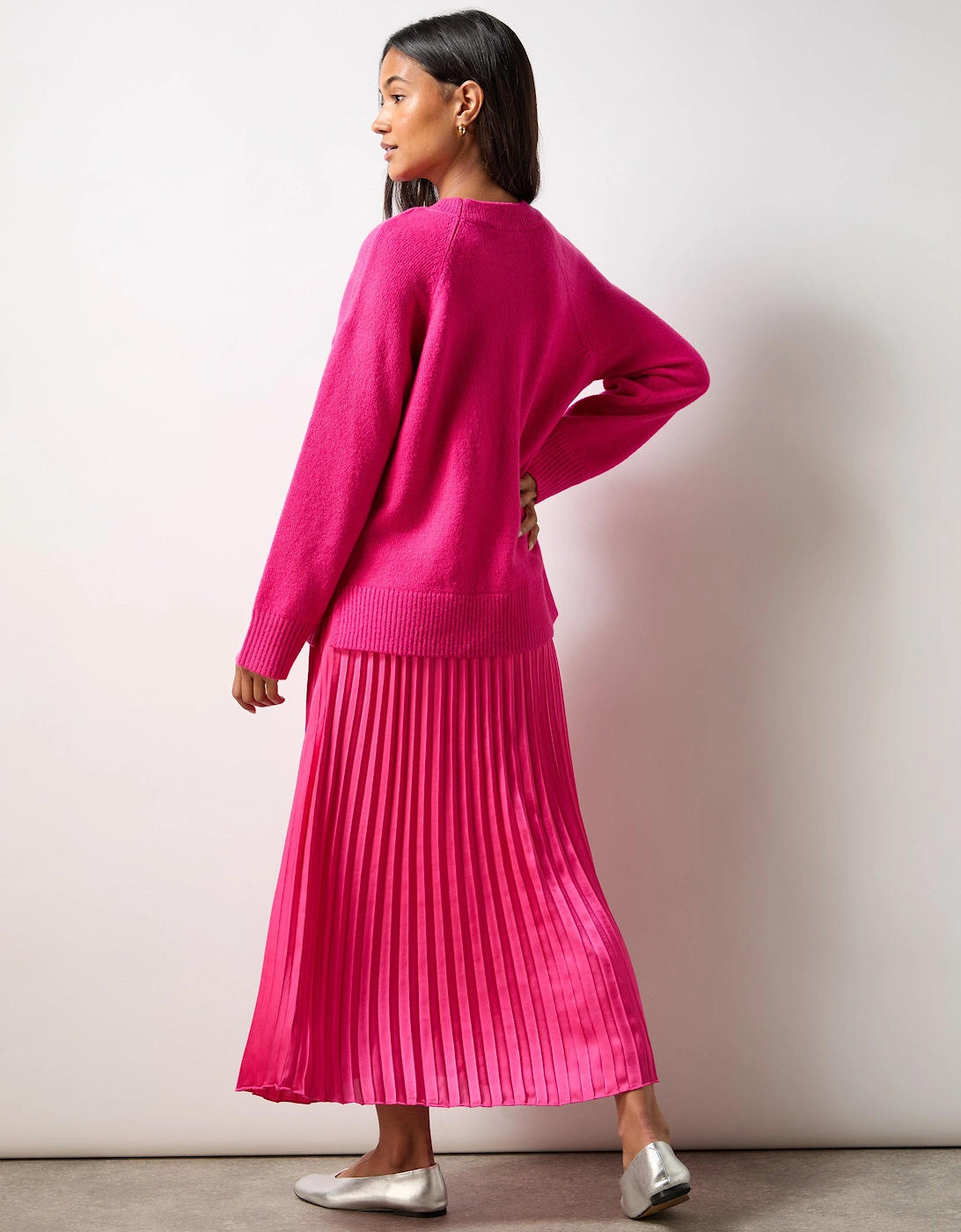 Petite Pink Pleated Midi Skirt