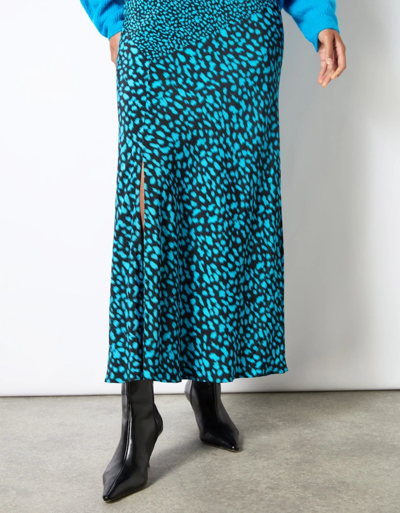Blue Dash Print Contrast Panel Skirt