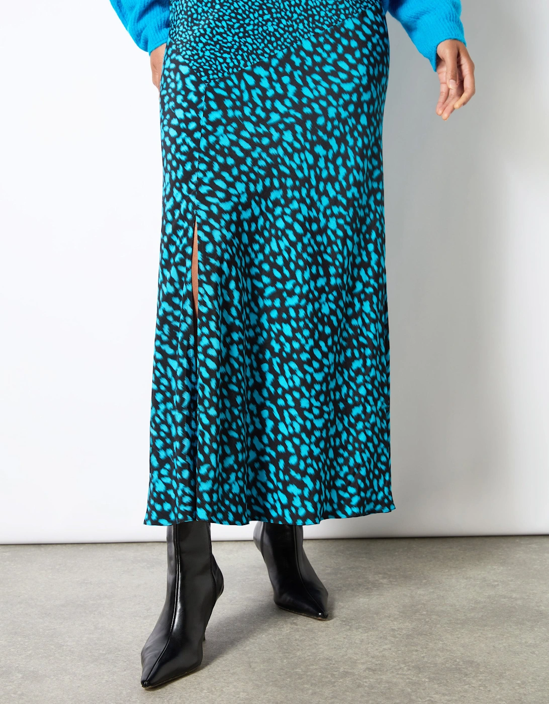 Blue Dash Print Contrast Panel Skirt