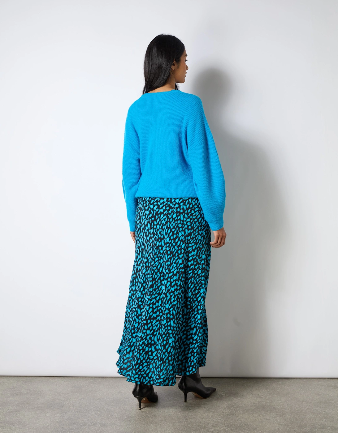 Blue Dash Print Contrast Panel Skirt