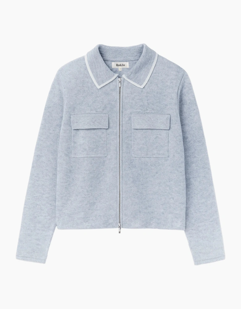 Grey Knit Zip Front Jacket With Wool