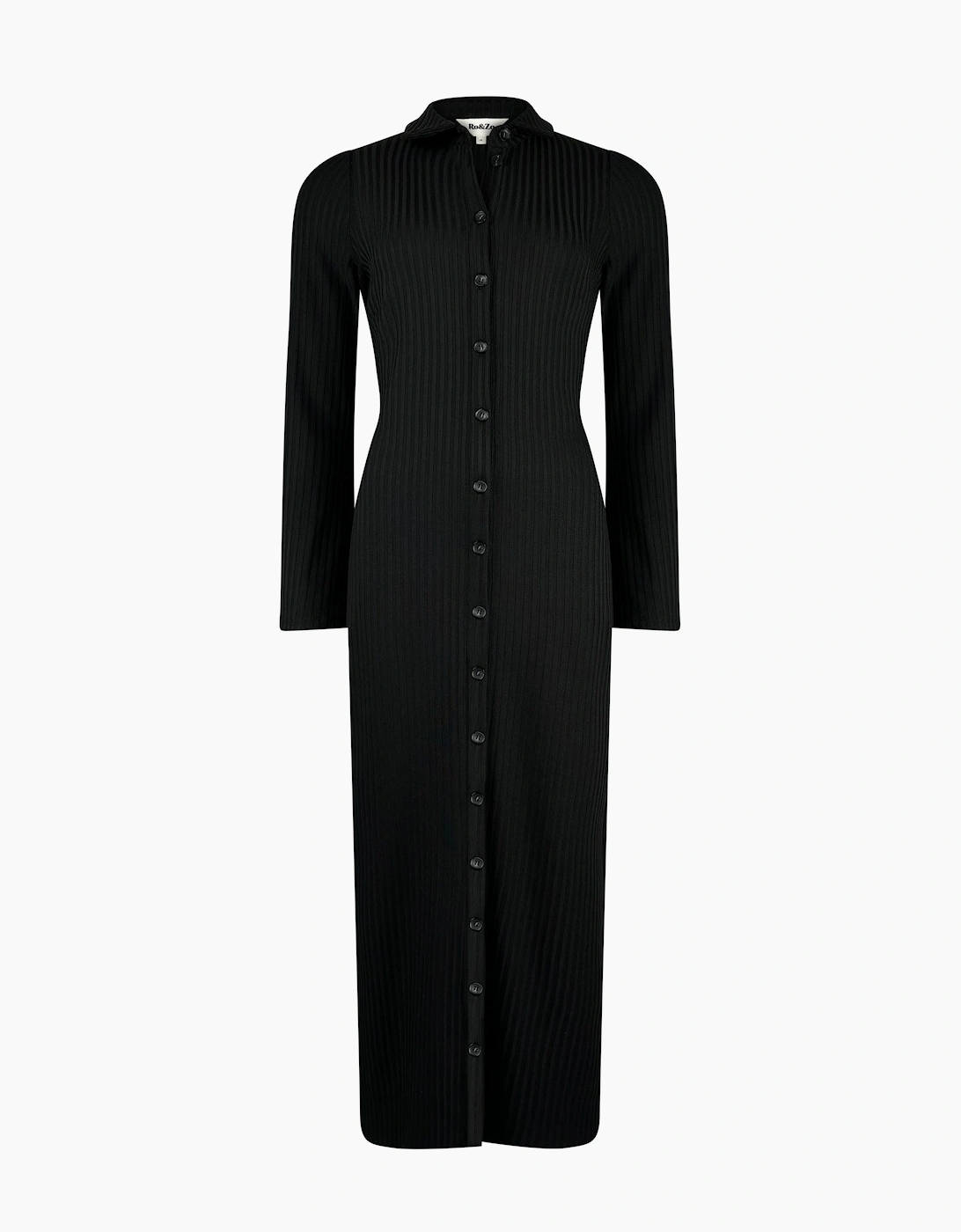 Black Rib Button Through Dress