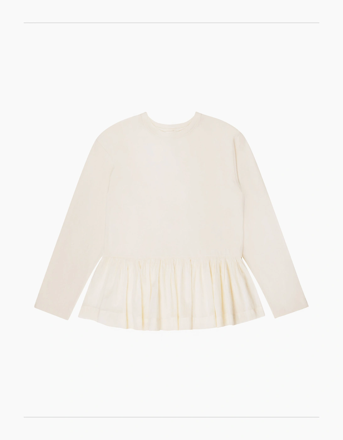 Cream Peplum-Hem Long-Sleeved Organic Cotton T-Shirt