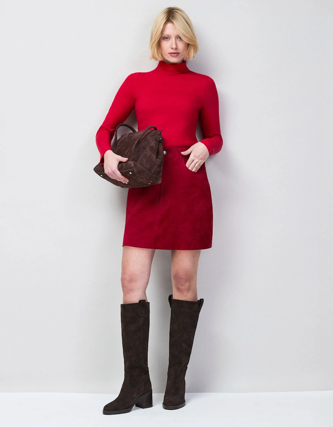Red Suede Mini Skirt