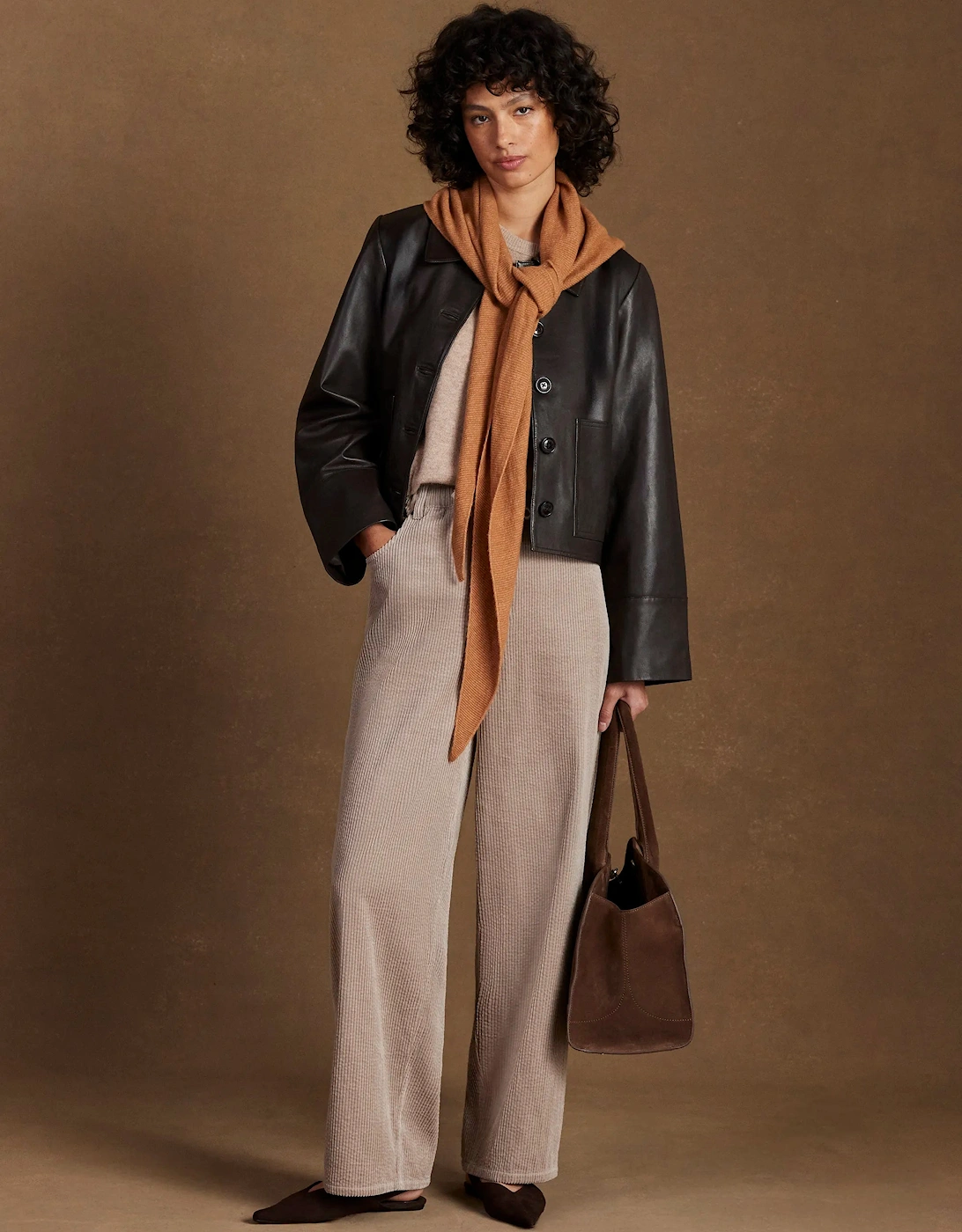 Petite Cappuccino Cord Drawstring Waist Trousers