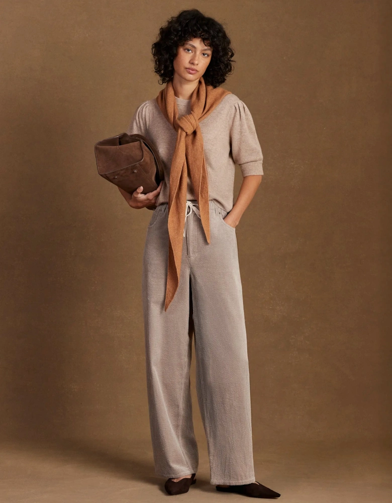 Petite Cappuccino Cord Drawstring Waist Trousers