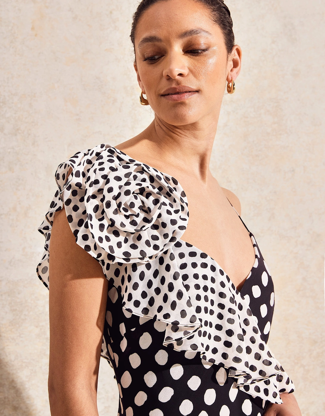 Celeste Corsage-Detail Polka-Dot Dress