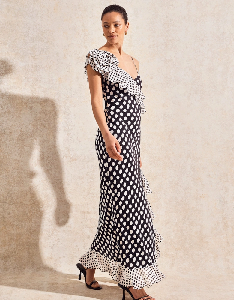 Celeste Corsage-Detail Polka-Dot Dress