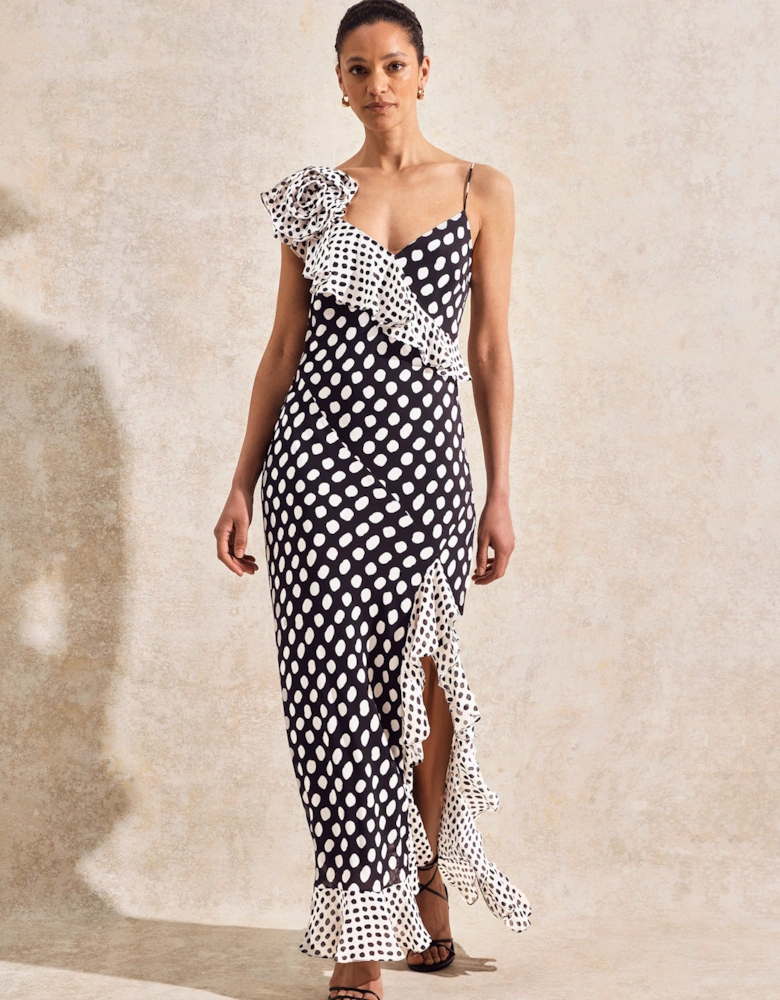 Celeste Corsage-Detail Polka-Dot Dress