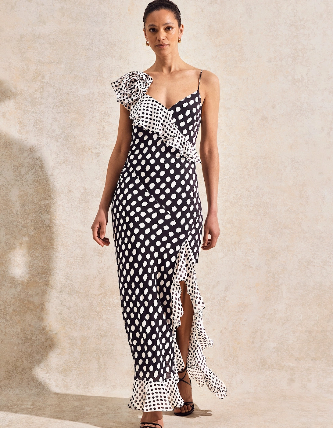 Celeste Corsage-Detail Polka-Dot Dress